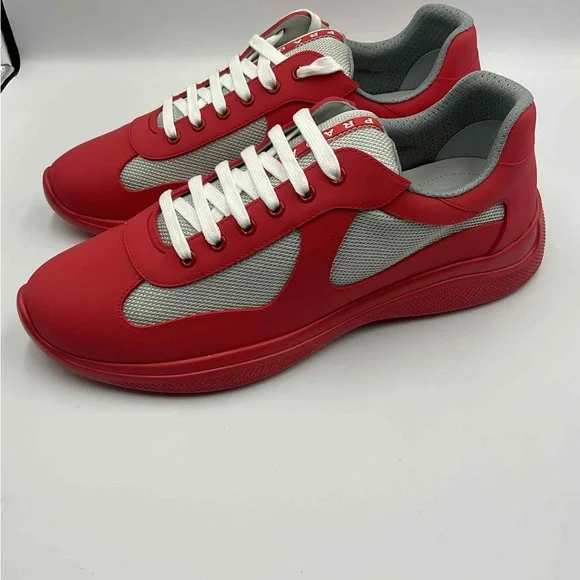 Prada Men's Red and White Sneakers - Picture 2 of 7